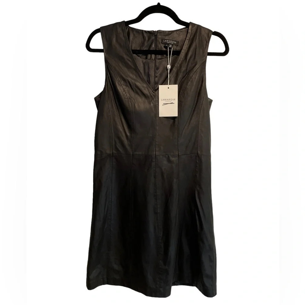 NWT Lamarque Collection Black Leather Dress